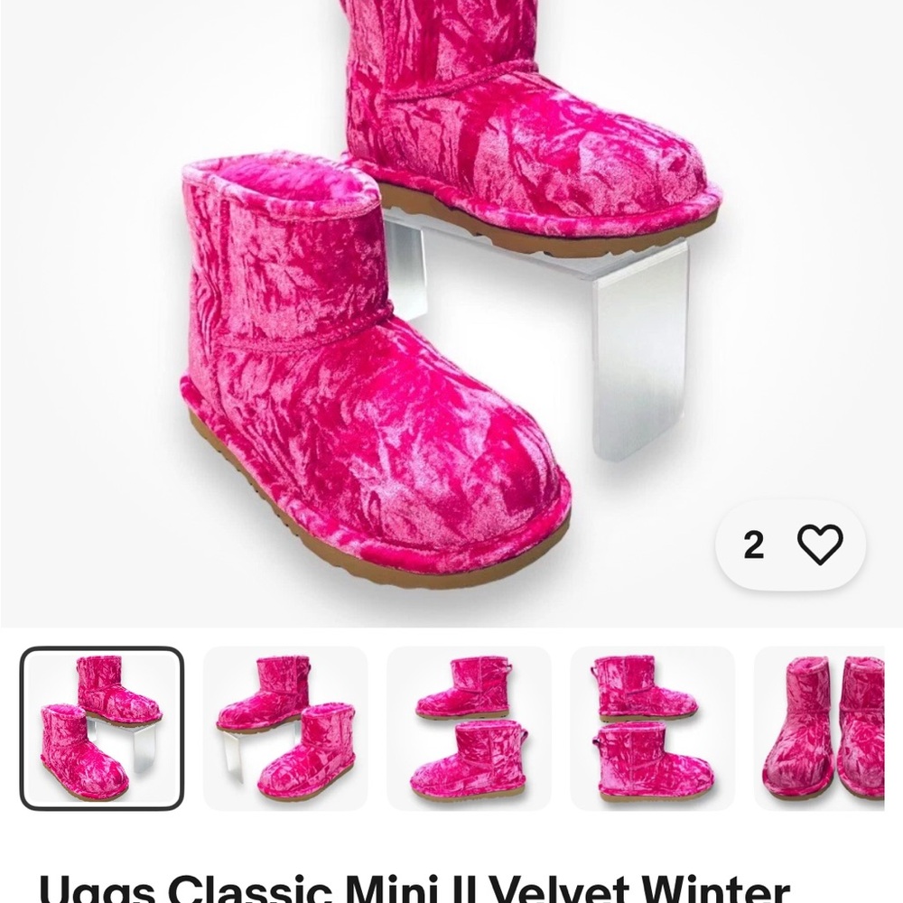 UGG Classic Mini II Velvet Boot Raspberry Sorbet Wool Lining Sz Kid 6, Women 7.5